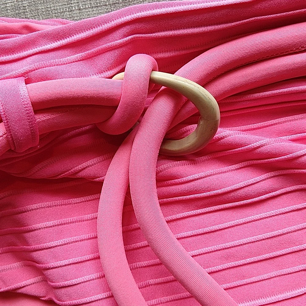 Revel Rey Bright Pink Bandeau Strapless High Rise Bikini Resort Claire Hayes